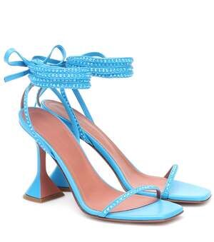 Amina Muaddi Blue Vita 95 Crystal Embellished Leather Sandals